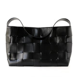 Handwoven Leather Women's Woven Tote Bag, Large Cowhide Leather Woven Women Leather Laptop Bags Black