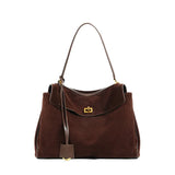 High-End Genuine Leather and Suede Leather Handbag with Lock Clasp, Women's Versatile Shoulder & Crossbody Bag for Commuting