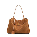 High-End Genuine Leather and Suede Leather Handbag with Lock Clasp, Women's Versatile Shoulder & Crossbody Bag for Commuting