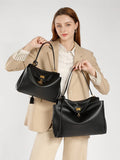 High-End Genuine Leather and Suede Leather Handbag with Lock Clasp, Women's Versatile Shoulder & Crossbody Bag for Commuting