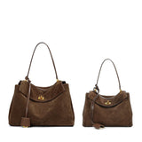 High-End Genuine Leather and Suede Leather Handbag with Lock Clasp, Women's Versatile Shoulder & Crossbody Bag for Commuting