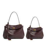 High-End Genuine Leather and Suede Leather Handbag with Lock Clasp, Women's Versatile Shoulder & Crossbody Bag for Commuting