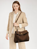 High-End Genuine Leather and Suede Leather Handbag with Lock Clasp, Women's Versatile Shoulder & Crossbody Bag for Commuting