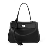 High-End Genuine Leather and Suede Leather Handbag with Lock Clasp, Women's Versatile Shoulder & Crossbody Bag for Commuting