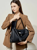 High-End Genuine Leather and Suede Leather Handbag with Lock Clasp, Women's Versatile Shoulder & Crossbody Bag for Commuting