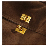 High-End Genuine Leather and Suede Leather Handbag with Lock Clasp, Women's Versatile Shoulder & Crossbody Bag for Commuting