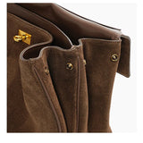 High-End Genuine Leather and Suede Leather Handbag with Lock Clasp, Women's Versatile Shoulder & Crossbody Bag for Commuting