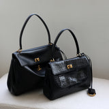 High-End Genuine Leather and Suede Leather Handbag with Lock Clasp, Women's Versatile Shoulder & Crossbody Bag for Commuting