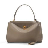 High-End Genuine Leather and Suede Leather Handbag with Lock Clasp, Women's Versatile Shoulder & Crossbody Bag for Commuting