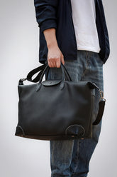Handmade Black Leather Duffle Bag, Men’s Travel Weekender, Genuine TC Cowhide Business Overnight Bag with Shoulder Strap