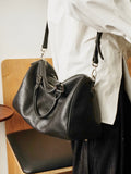 Large Cowhide Leather Boston Bag, Vintage Matte Leather Crossbody & Commuter Satchel with Sheep Charm