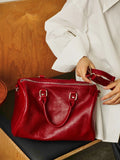 Large Cowhide Leather Boston Bag, Vintage Matte Leather Crossbody & Commuter Satchel with Sheep Charm