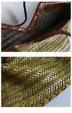Handwoven Full Grain Cowhide Leather Basket Tote | V-Cut Rim Leather Shoulder Bag | Summer Beach Bag in Two Sizes