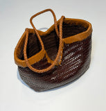 Handwoven Full Grain Cowhide Leather Basket Tote | V-Cut Rim Leather Shoulder Bag | Summer Beach Bag in Two Sizes