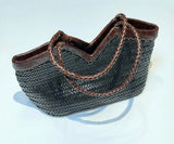 Handwoven Full Grain Cowhide Leather Basket Tote | V-Cut Rim Leather Shoulder Bag | Summer Beach Bag in Two Sizes