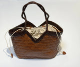 Handwoven Full Grain Cowhide Leather Basket Tote | V-Cut Rim Leather Shoulder Bag | Summer Beach Bag in Two Sizes