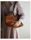 Handwoven Full Grain Cowhide Leather Basket Tote | V-Cut Rim Leather Shoulder Bag | Summer Beach Bag in Two Sizes