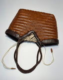 Handwoven Full Grain Cowhide Leather Basket Tote | V-Cut Rim Leather Shoulder Bag | Summer Beach Bag in Two Sizes