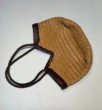 Handwoven Full Grain Cowhide Leather Basket Tote | V-Cut Rim Leather Shoulder Bag | Summer Beach Bag in Two Sizes