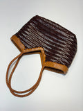 Handwoven Full Grain Cowhide Leather Basket Tote | V-Cut Rim Leather Shoulder Bag | Summer Beach Bag in Two Sizes