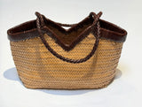 Handwoven Full Grain Cowhide Leather Basket Tote | V-Cut Rim Leather Shoulder Bag | Summer Beach Bag in Two Sizes