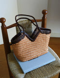 Handwoven Full Grain Cowhide Leather Basket Tote | V-Cut Rim Leather Shoulder Bag | Summer Beach Bag in Two Sizes