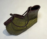 Handwoven Full Grain Cowhide Leather Basket Tote | V-Cut Rim Leather Shoulder Bag | Summer Beach Bag in Two Sizes