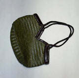 Handwoven Full Grain Cowhide Leather Basket Tote | V-Cut Rim Leather Shoulder Bag | Summer Beach Bag in Two Sizes