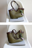 Handwoven Full Grain Cowhide Leather Basket Tote | V-Cut Rim Leather Shoulder Bag | Summer Beach Bag in Two Sizes