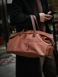 Italian Full Grain Leather Weekender Bag | British-Style Slouchy Duffel & Shoulder Bag
