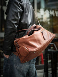 Italian Full Grain Leather Weekender Bag | British-Style Slouchy Duffel & Shoulder Bag