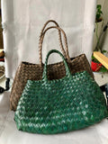 Italian Woven Leather Bag | Full Grain Summer basket-style weave Hobo Bag | Handcrafted Trapezoid Woven Shoulder Bag