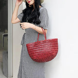 Handcrafted Italian Full Grain Leather Woven Handbag | Bamboo Style Basket Bag
