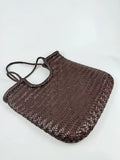 Italy Cowhide Leather Summer Woven Bag, Woven Triple Jump Bamboo Style HandBag, Beach Bag, Basket Bag, Hobo Leather Bag, Gift For Her