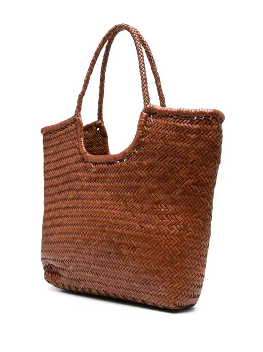 Italy Cowhide Leather Summer Woven Bag, Woven Triple Jump Bamboo Style HandBag, Beach Bag, Basket Bag, Hobo Leather Bag, Gift For Her - Image 2