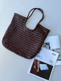 Italy Cowhide Leather Summer Woven Bag, Woven Triple Jump Bamboo Style HandBag, Beach Bag, Basket Bag, Hobo Leather Bag, Gift For Her