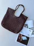 Italy Cowhide Leather Summer Woven Bag, Woven Triple Jump Bamboo Style HandBag, Beach Bag, Basket Bag, Hobo Leather Bag, Gift For Her