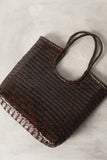 Italy Cowhide Leather Summer Woven Bag, Woven Triple Jump Bamboo Style HandBag, Beach Bag, Basket Bag, Hobo Leather Bag, Gift For Her