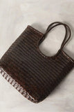 Italy Cowhide Leather Summer Woven Bag, Woven Triple Jump Bamboo Style HandBag, Beach Bag, Basket Bag, Hobo Leather Bag, Gift For Her