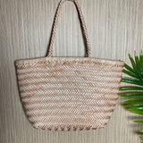Handcrafted Italian Full Grain Leather Woven Handbag | Bamboo Style Basket Bag