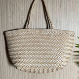 Handcrafted Italian Full Grain Leather Woven Handbag | Bamboo Style Basket Bag