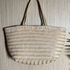 Handcrafted Italian Full Grain Leather Woven Handbag | Bamboo Style Basket Bag Handcrafted Italian Full Grain Leather Woven Handbag | Bamboo Style Basket Bag
