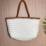 Handcrafted Italian Full Grain Leather Woven Handbag | Bamboo Style Basket Bag