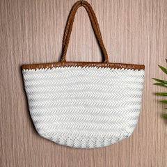 Handcrafted Italian Full Grain Leather Woven Handbag | Bamboo Style Basket Bag Handcrafted Italian Full Grain Leather Woven Handbag | Bamboo Style Basket Bag