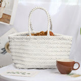 Handcrafted Italian Full Grain Leather Woven Handbag | Bamboo Style Basket Bag