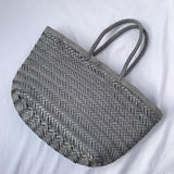 Handcrafted Italian Full Grain Leather Woven Handbag | Bamboo Style Basket Bag