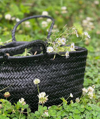 Handcrafted Italian Full Grain Leather Woven Handbag | Bamboo Style Basket Bag Handcrafted Italian Full Grain Leather Woven Handbag | Bamboo Style Basket Bag