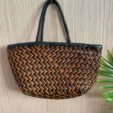 Handcrafted Italian Full Grain Leather Woven Handbag | Bamboo Style Basket Bag