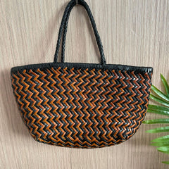 Handcrafted Italian Full Grain Leather Woven Handbag | Bamboo Style Basket Bag Handcrafted Italian Full Grain Leather Woven Handbag | Bamboo Style Basket Bag