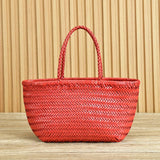 Handcrafted Italian Full Grain Leather Woven Handbag | Bamboo Style Basket Bag
